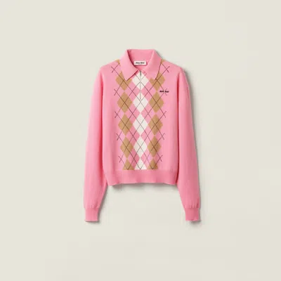 Miu Miu Cashmere Half-zipper Polo Shirt In Pink