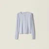 Miu Miu Three-button Logo-detail Long-sleeved T-shirt In Blue