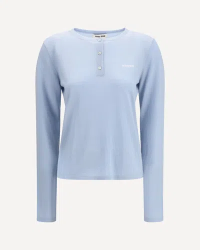 Miu Miu Cashmere Henley T-shirt In Blue
