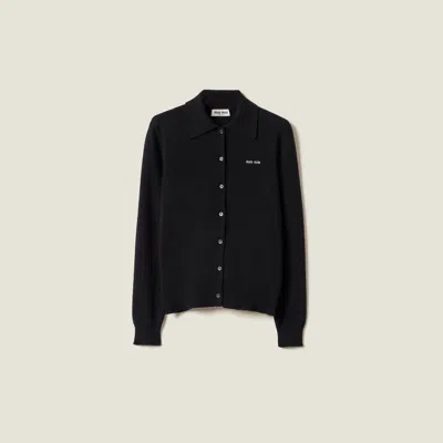 Miu Miu Cashmere Knit Cardigan In Black