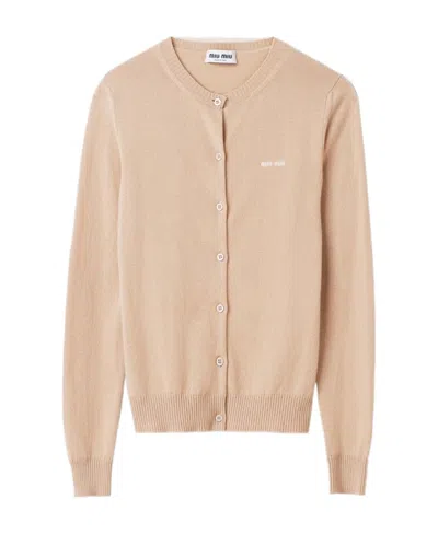 Miu Miu Cashmere Knit Cardigan In Brown