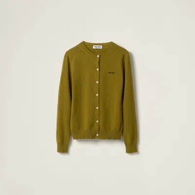 Miu Miu Cashmere Knit Cardigan In Fern Green