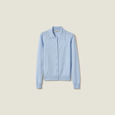 Miu Miu Cashmere Knit Cardigan In Light Blue