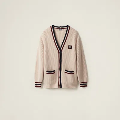Miu Miu Cashmere Knit Cardigan In Natural
