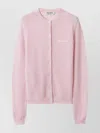 Miu Miu Cashmere Knit Cardigan With Ribbed Collar And Cuffs In Pink