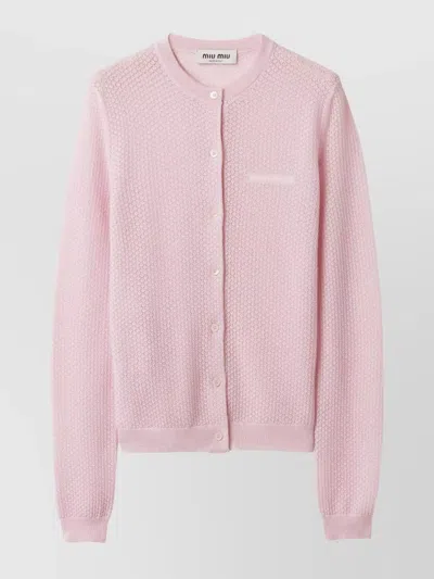 MIU MIU CASHMERE KNIT CARDIGAN WITH RIBBED COLLAR AND CUFFS