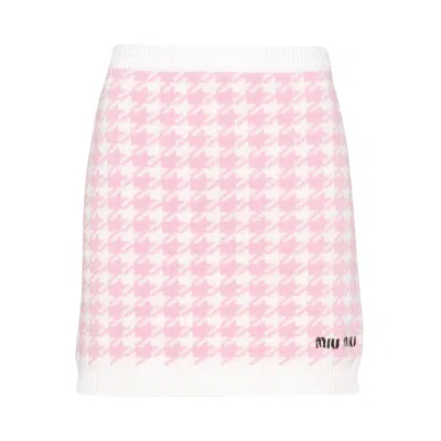 Pre-owned Miu Miu Cashmere Knit Mini Skirt 'white/pink' | Women's Size 42