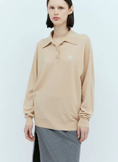 Miu Miu Cashmere Knit Polo Shirt In Beige