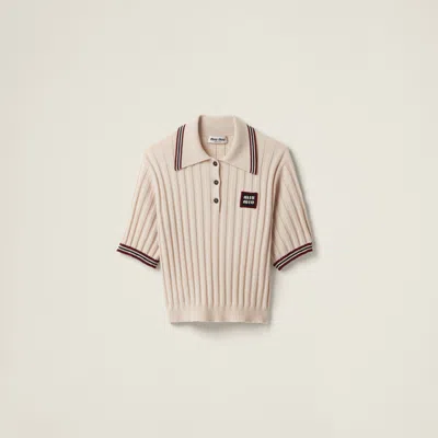 Miu Miu Cashmere Knit Polo Shirt In Natural