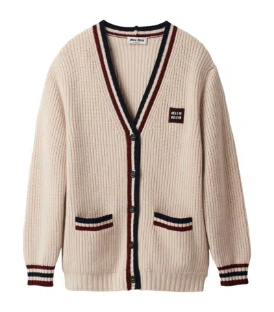 Miu Miu Cashmere Knitted Cardigan In Neutral