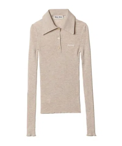 Miu Miu Cashmere Knitted Polo Shirt In Nude