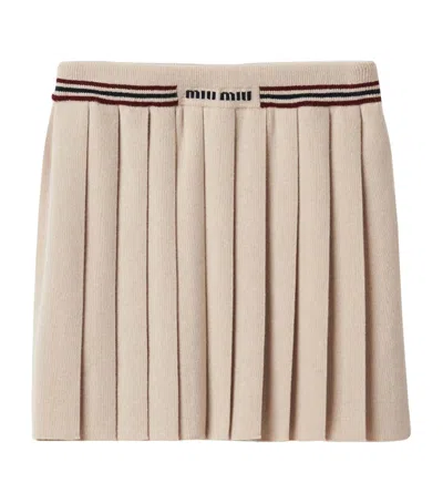 Miu Miu Cashmere Pleated Mini Skirt In Brown