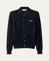 Miu Miu Openwork Cashmere Knitwear With Ribbed Cuffs And Hem In Blue