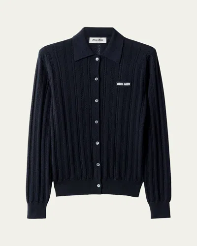MIU MIU CASHMERE POINTELLE CABLE-KNIT CARDIGAN