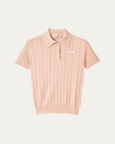 MIU MIU CASHMERE POINTELLE CABLE-KNIT POLO