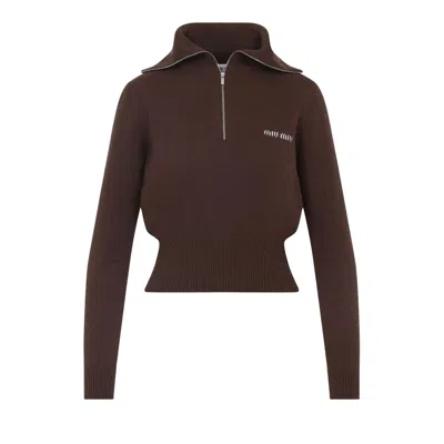 Pre-owned Miu Miu Cashmere Polo 'cocoa Brown' | Women's Size 36