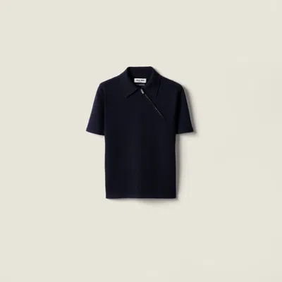 Miu Miu Cashmere Polo Shirt In Blue
