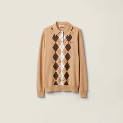 Miu Miu Cashmere Polo Shirt In Brown