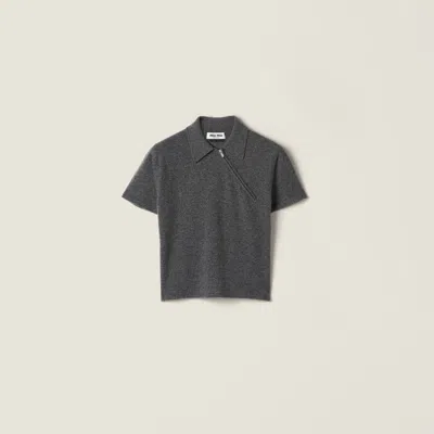 Miu Miu Cashmere Polo Shirt In Gray