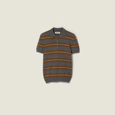 Miu Miu Cashmere Polo Shirt In Gray
