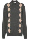 Miu Miu Long-sleeved Knitted Polo Jumper In Gray