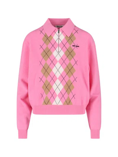 Miu Miu Cashmere Polo Shirt In Pink
