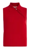 Miu Miu Womens Rosso Sleeveless Polo-collar Cashmere Top In Red