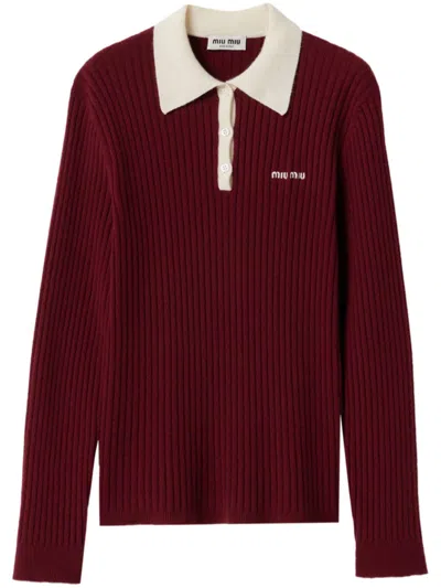 Miu Miu Cashmere Polo Shirt In Red