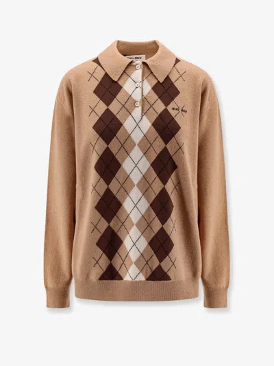 Miu Miu Cashmere Polo Shirt With  Embroidery
