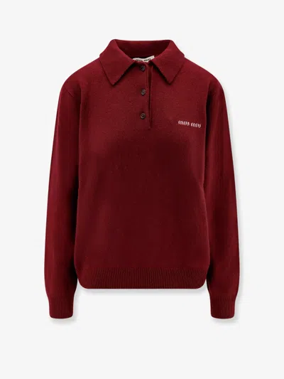 Miu Miu Cashmere Polo Sweater In Red