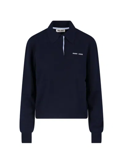 Miu Miu Cashmere Polo Jumper In Blue