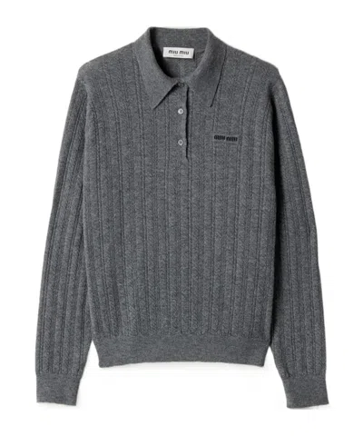 Miu Miu Cashmere Polo Sweater In Gray