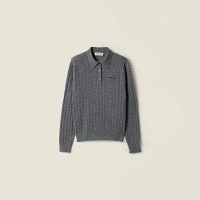 Miu Miu Cashmere Polo Sweater In Gray