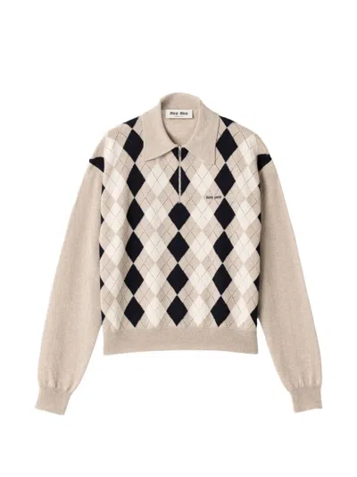 Miu Miu Collared Sweater Long Sleeves Regular Fit In Multi