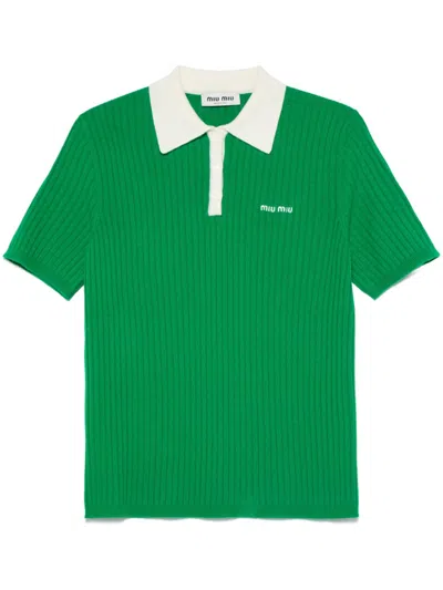 Miu Miu Cashmere Polo Top In Green