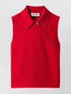 Miu Miu Womens Rosso Sleeveless Polo-collar Cashmere Top In Red