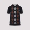 Miu Miu Cashmere Argyle Short-sleeve Sweater In Black