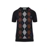 Miu Miu Cashmere Argyle Short-sleeve Sweater In Blue