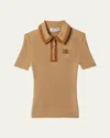 Miu Miu Cashmere Rib Short-sleeve Polo Top In Brown