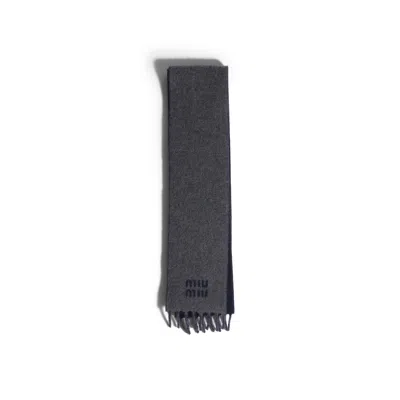 Miu Miu Cashmere Scarf In Grey+blue