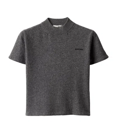 Miu Miu Cashmere Short-sleeve Sweater In Gray