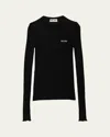 Miu Miu Cashmere-silk Rib Crewneck Sweater In Black
