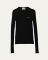 Miu Miu Cashmere Silk Rib Crewneck Sweater In Black