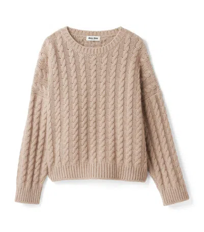 Miu Miu Chunky Cable Knit Cashmere Jumper In Neutrals