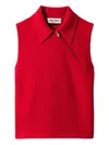 Miu Miu Ribbed-collar Zip-front Sleeveless Vest In Red