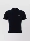 Miu Miu Cashmere Sweater With Mock Neck And Short Sleeves In Black