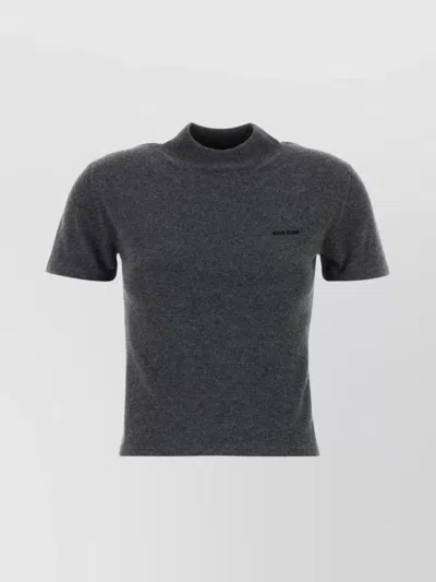 MIU MIU CASHMERE SWEATER WITH MOCK NECK AND SHORT SLEEVES