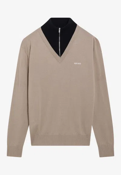 Miu Miu Cashmere Turtleneck Sweater In Neutral