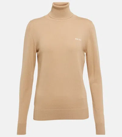 Miu Miu Cashmere Turtleneck Sweater In Brown