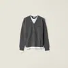 Miu Miu Cashmere V-neck Sweater With Jersey Inserts In Gray